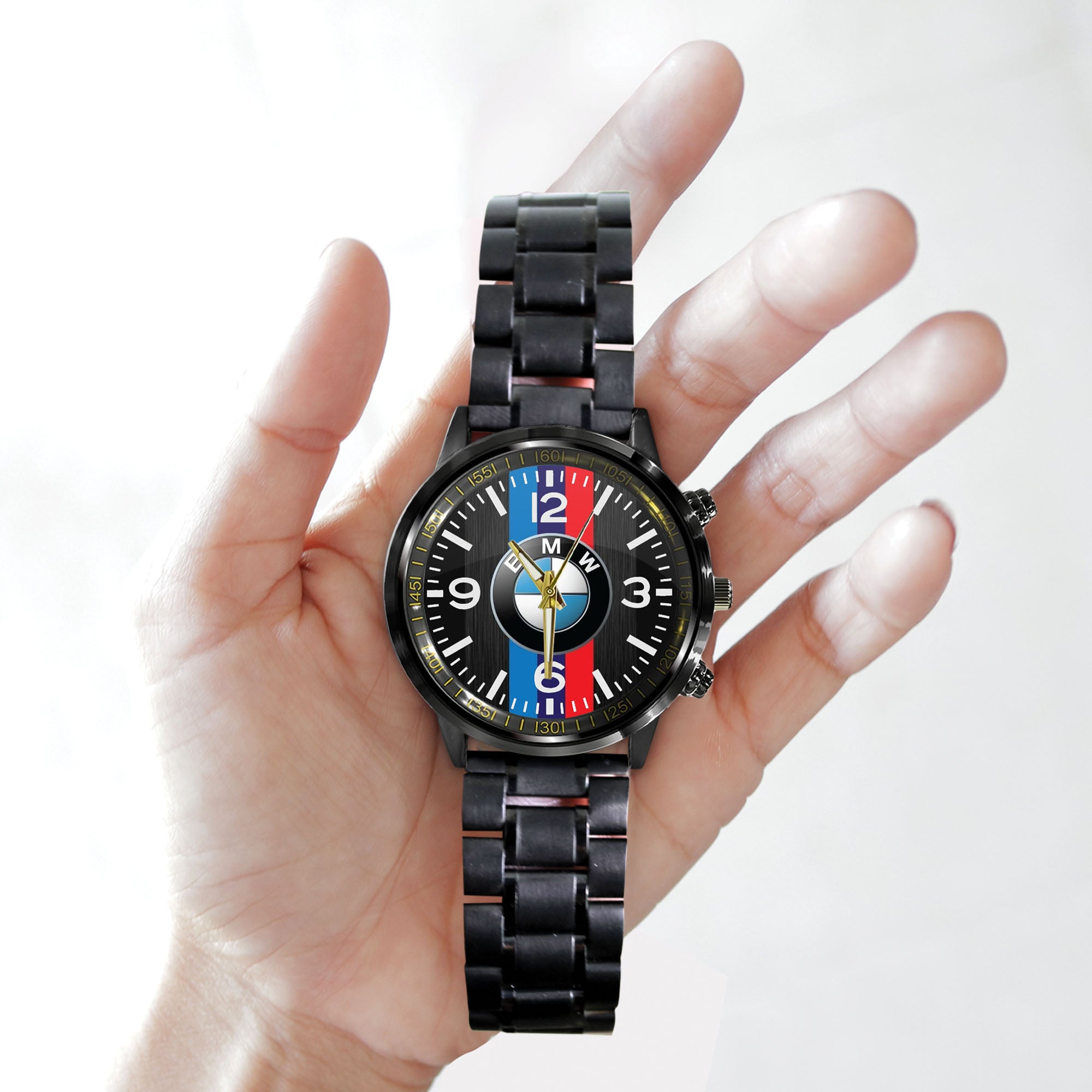 BMW M Stripes Logo Black Stainless Steel Watch