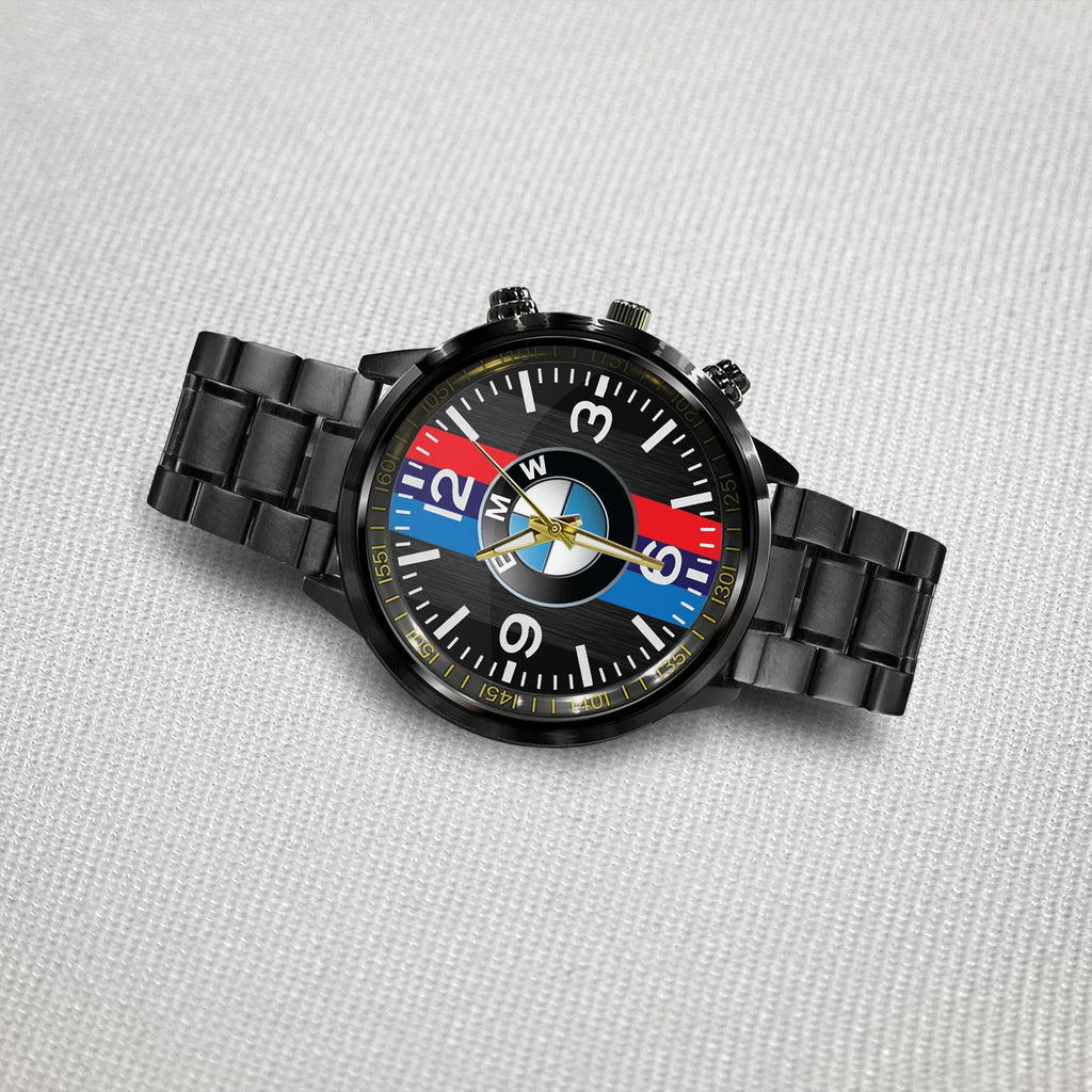 BMW M Stripes Logo Black Stainless Steel Watch
