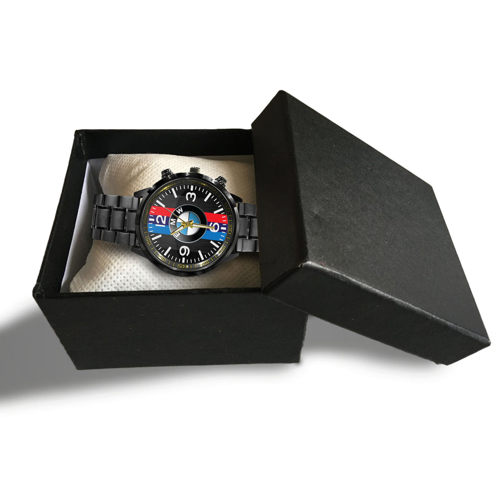 BMW M Stripes Logo Black Stainless Steel Watch