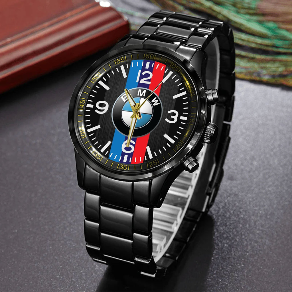 BMW M Stripes Logo Black Stainless Steel Watch