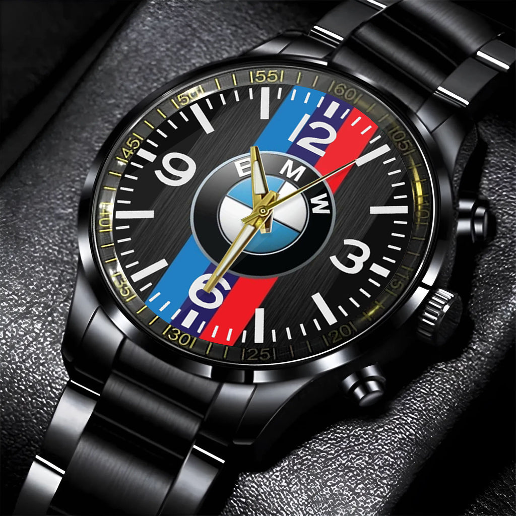 BMW M Stripes Logo Black Stainless Steel Watch
