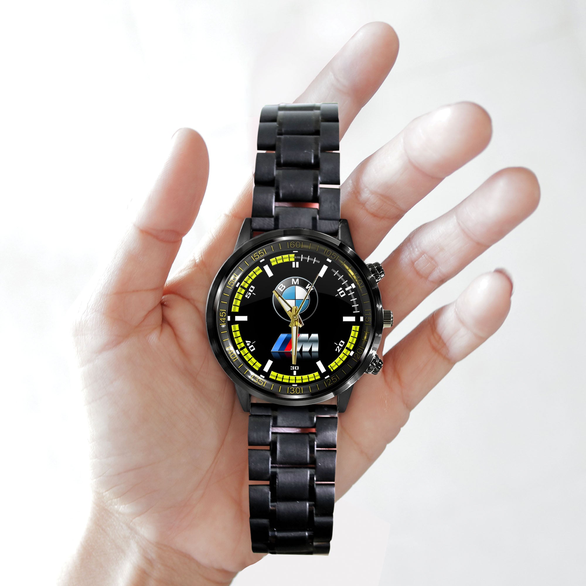 BMW M Car Racing Logo Black Stainless Steel Watch