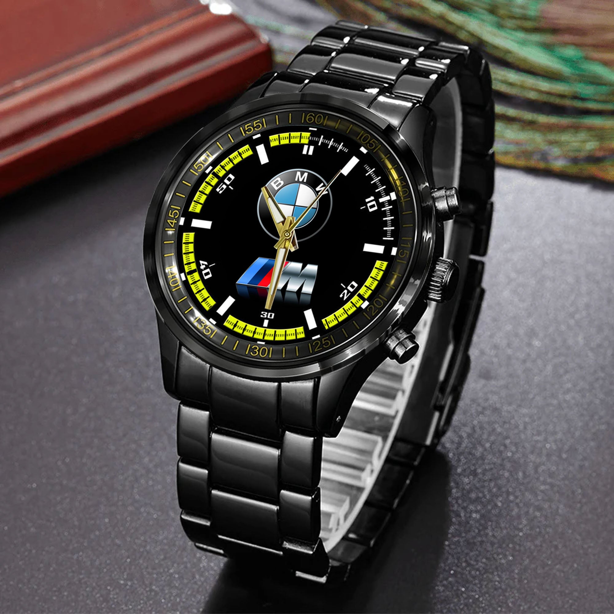 BMW M Car Racing Logo Black Stainless Steel Watch