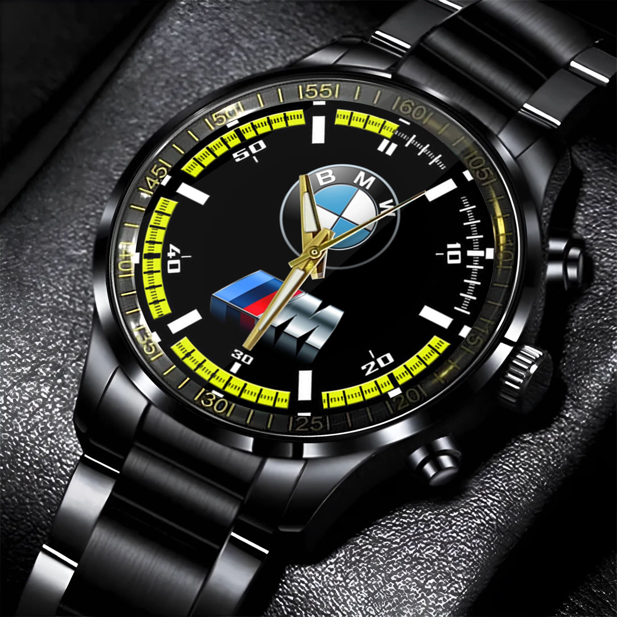 BMW M Car Racing Logo Black Stainless Steel Watch