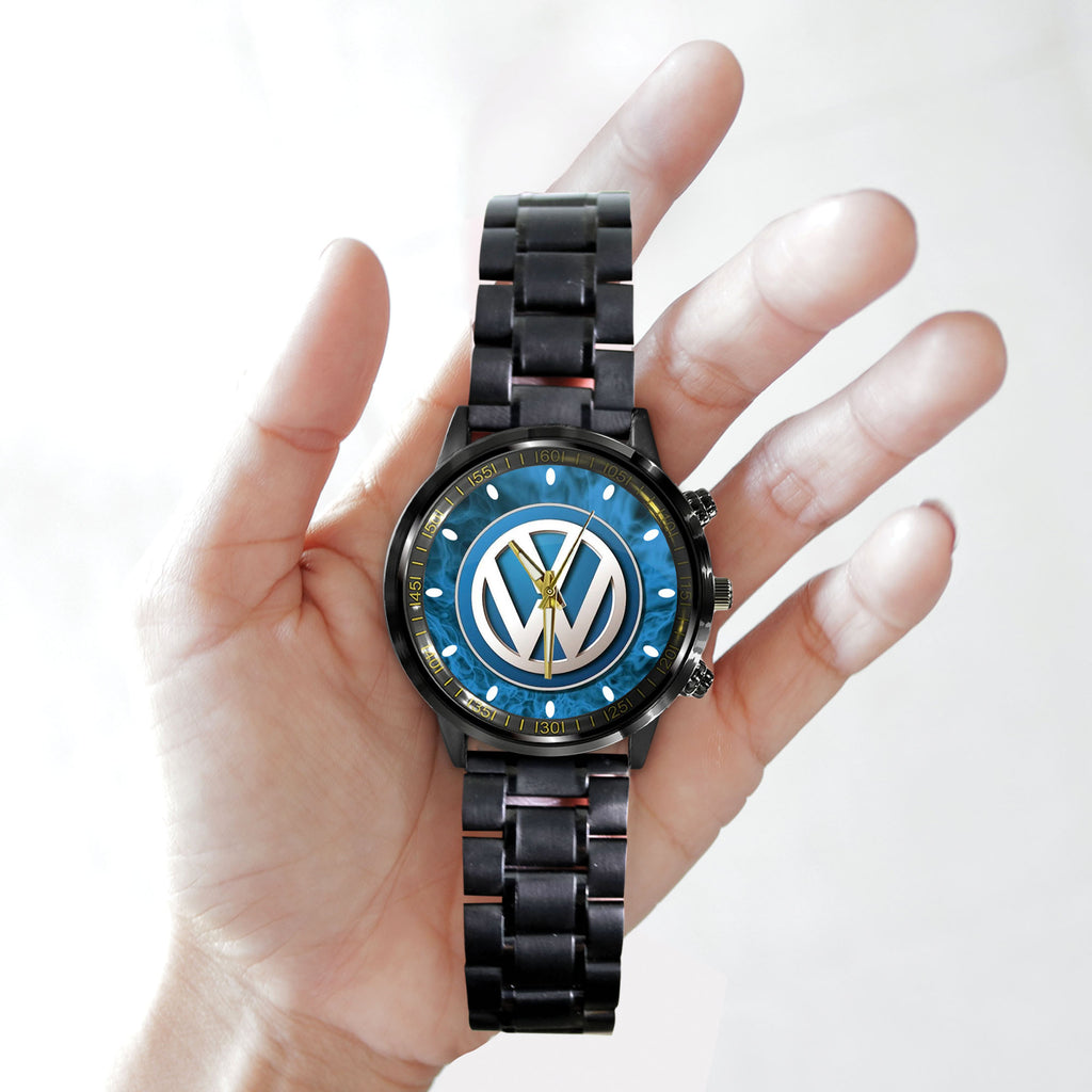 VW Volkswagen Logo Black Stainless Steel Watch