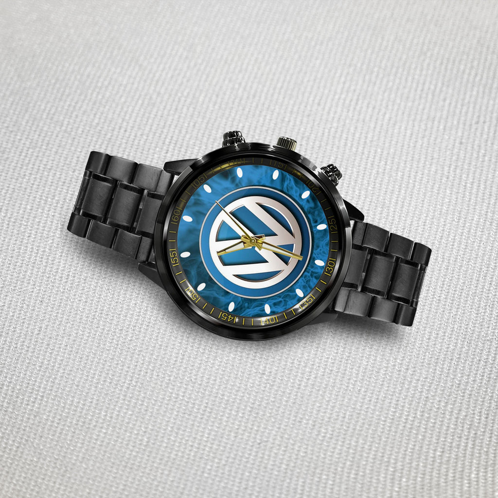 VW Volkswagen Logo Black Stainless Steel Watch