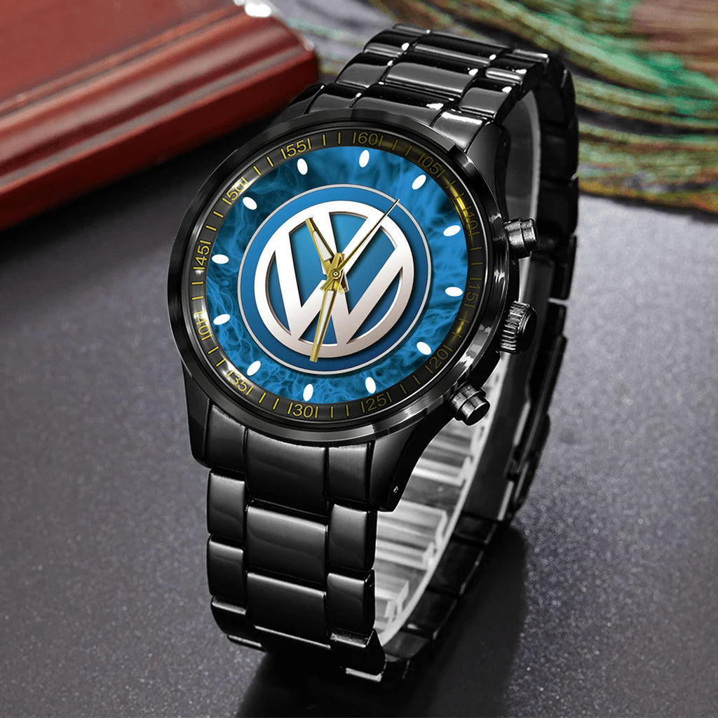 VW Volkswagen Logo Black Stainless Steel Watch