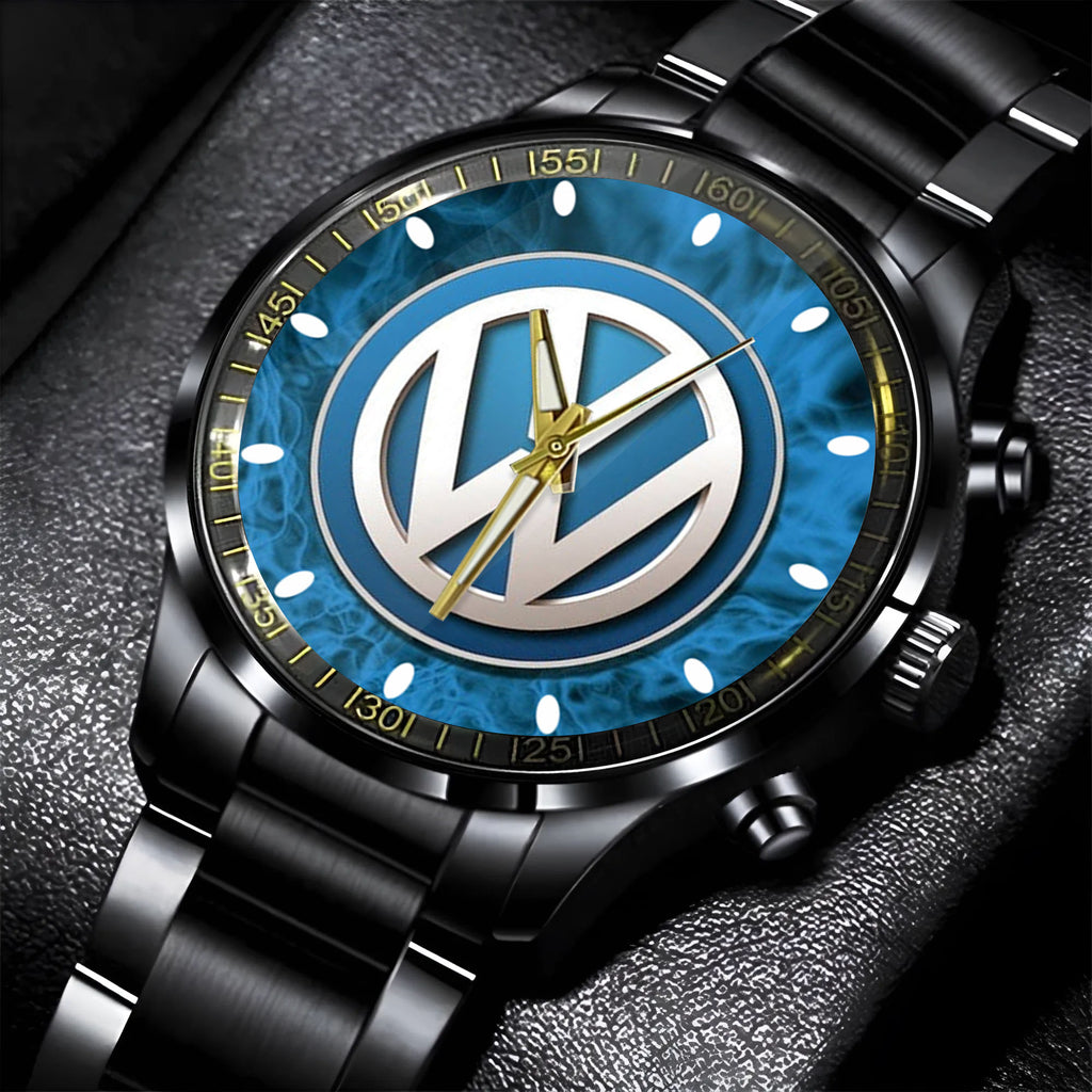 VW Volkswagen Logo Black Stainless Steel Watch